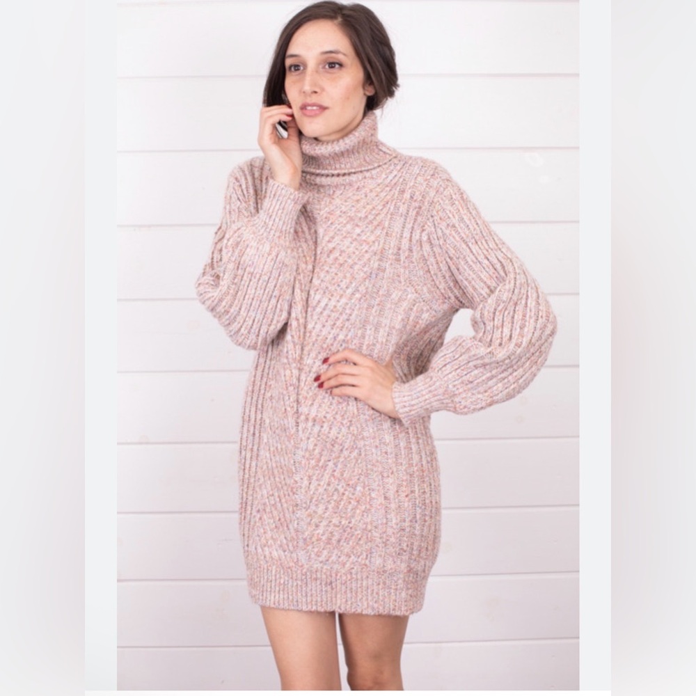 Lush Women's Turtleneck Sweater Dress - Cream size M